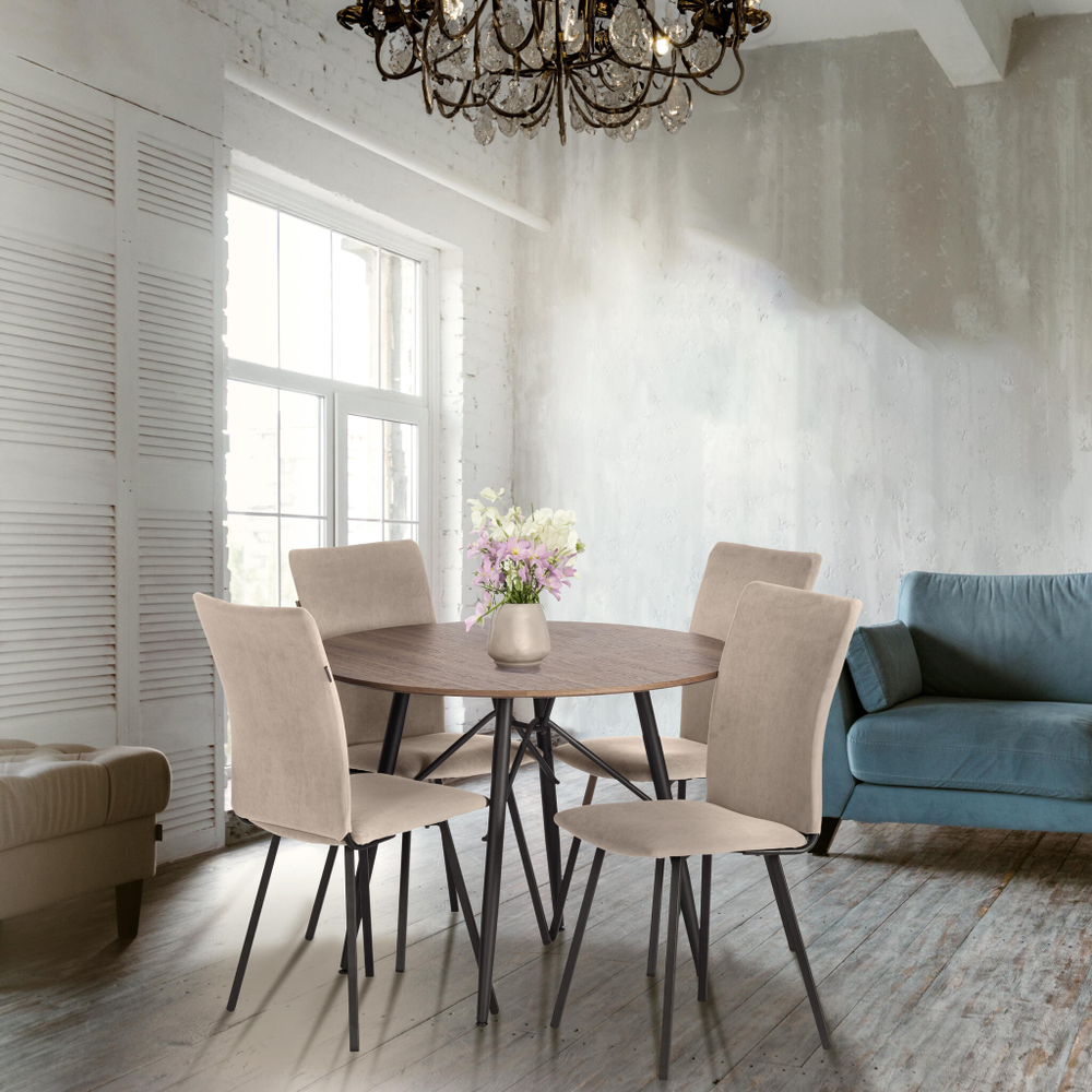 Стул обеденный La Rousse флок , бежевый/черный, 7, 49х50х93