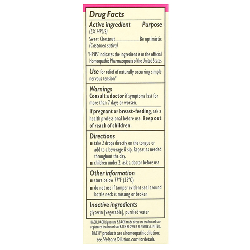 Bach, Original Flower Remedies, сладкий каштан, 10 мл (0,35 жидк. унции)