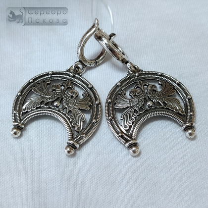Серьги "Лунница с парными птицами"