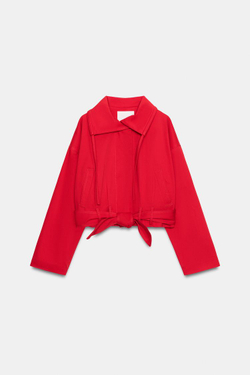 ZARA КУРТКА С ПОЯСОМ — ZW COLLECTION, ЯРКО-КРАСНЫЙ