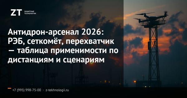 Антидрон-арсенал 2026: РЭБ, сеткомёт, перехватчик — таблица применимости по дистанциям и сценариям Антидрон-арсенал 2026: РЭБ, сеткомёт, перехватчик — таблица применимости по дистанциям и сценариям