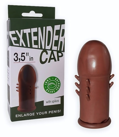 Коричневый латексный удлинитель пениса 3.5 in с шипиками (Цвет: коричневый)