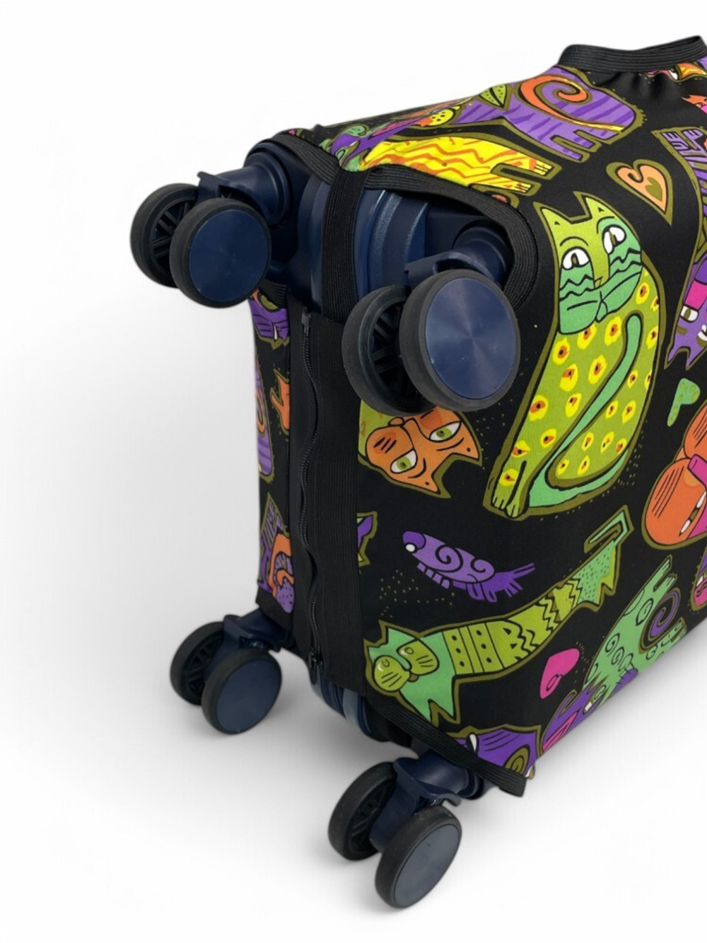 Чехол на чемодан 20", цвет чёрный/разноцветный, Коты