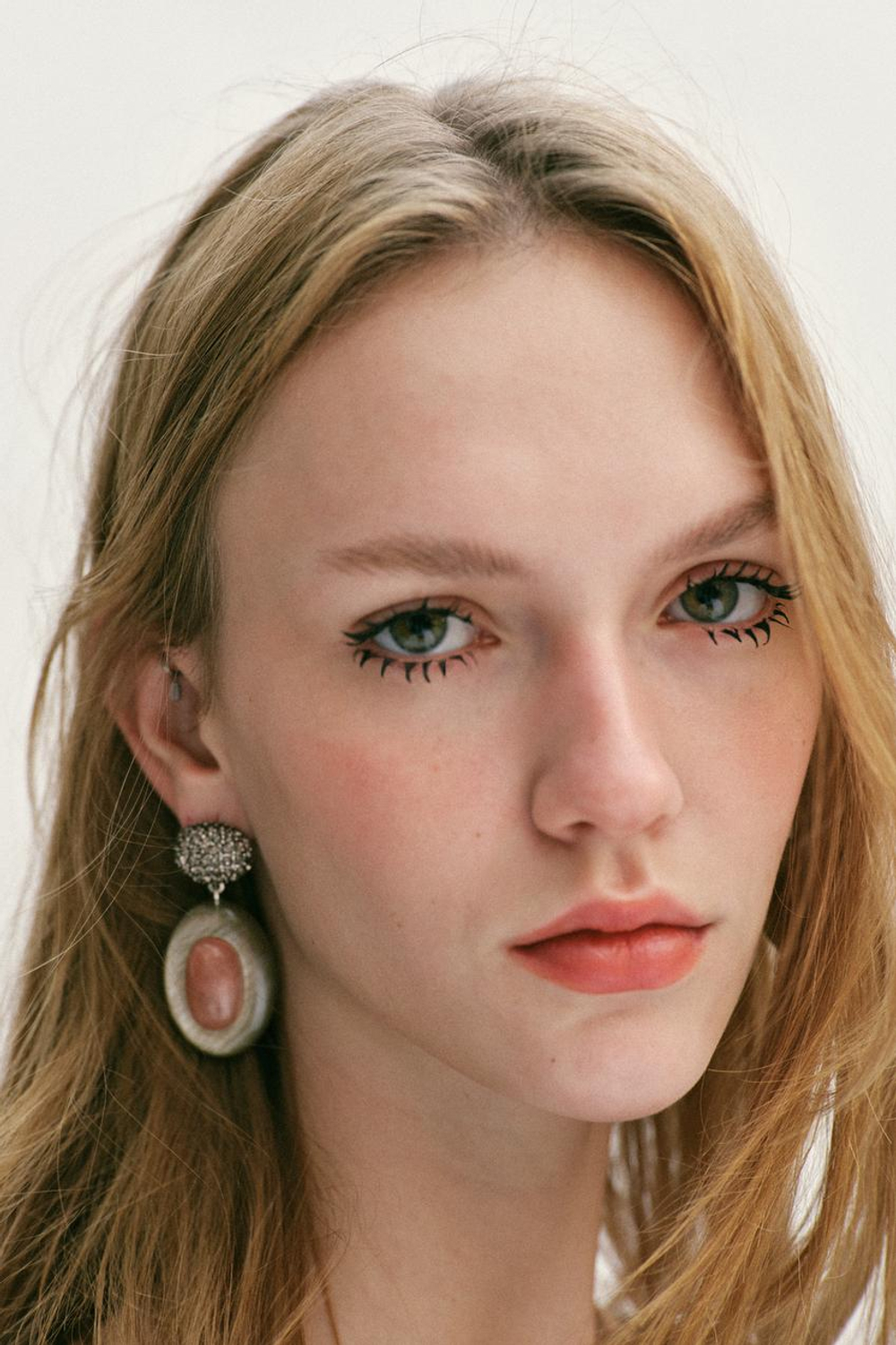 ZARA СЕРЬГИ С КАМНЕМ И СТРАЗАМИ, АНТРАЦИТОВО-СЕРЫЙ