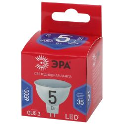 Лампа светодиодная ЭРА RED LINE LED MR16-5W-865-GU5.3 R GU5.3 5 Вт софит холодный дневной свет | Лампы cветодиодные Точечные (Софиты) (MR, PAR)