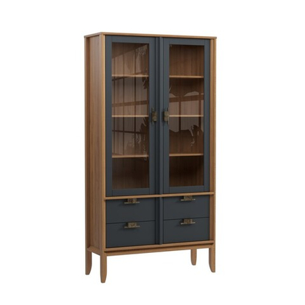 Шкаф для посуды «Бридж» широкий с 2-мя стеклянными дверями и 4-мя ящиками браун/серый 7012