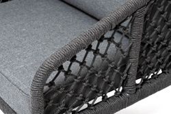 "Канны" диван 2-местный плетеный из роупа (узелки), каркас алюминий темно-серый (RAL7024) муар, роуп темно-серый круглый, ткань темно-серая 027