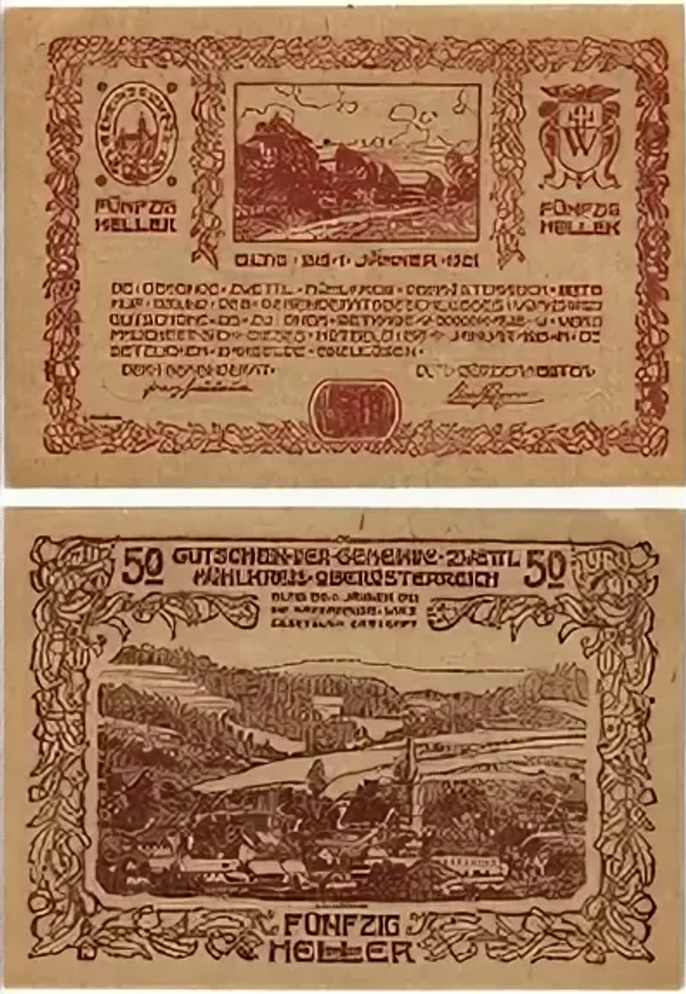 Австрия 50 геллеров 1921 Цветль-ан-дер-Родль aUNC