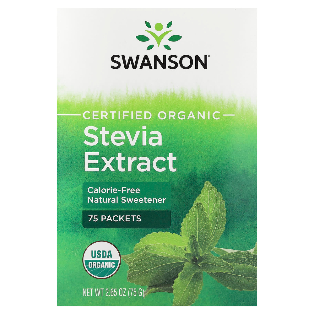 Swanson Vitamins, сертифицированный органический экстракт стевии, 75 пакетиков, 75 г (2,65 унции)