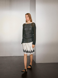 Massimo Dutti Мини-юбка с контрастной кружевной отделкой, кремовый