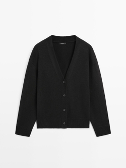 Massimo Dutti Кардиган из смесовой шерсти с V-образным вырезом, черный