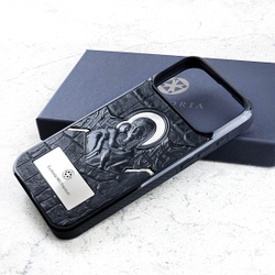 Шикарный чехол для iPhone из натуральной кожи Euphoria HM Premium аксессуар из Православной коллекции с изображением Пресвятой Богородицы