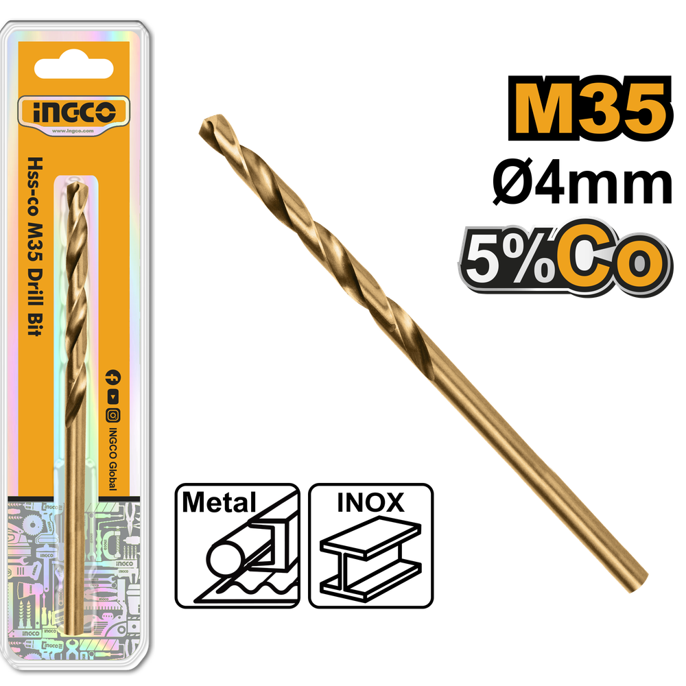 Сверло по металлу кобальтовое HSS-CO M35 4 мм INGCO DBT01130401 INDUSTRIAL