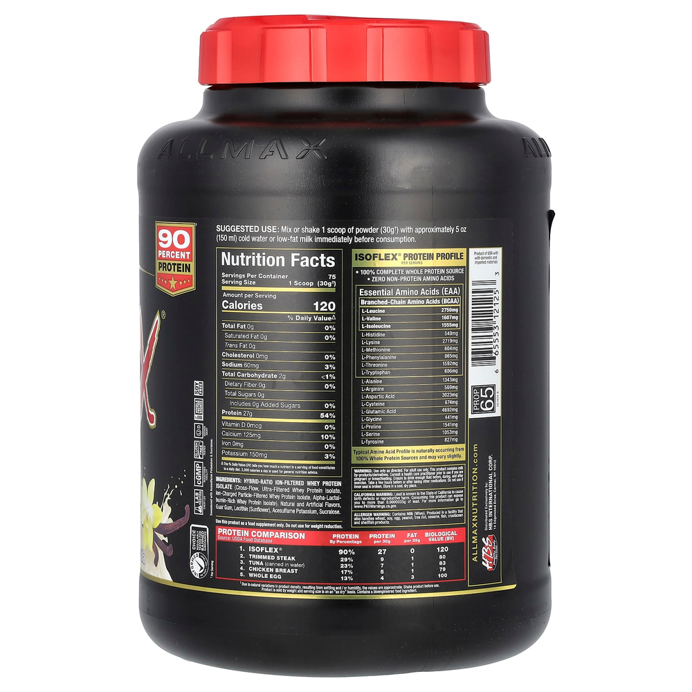 ALLMAX, ISOFLEX®, чистый изолят сывороточного протеина, ваниль, 2,27 кг (5 фунтов)