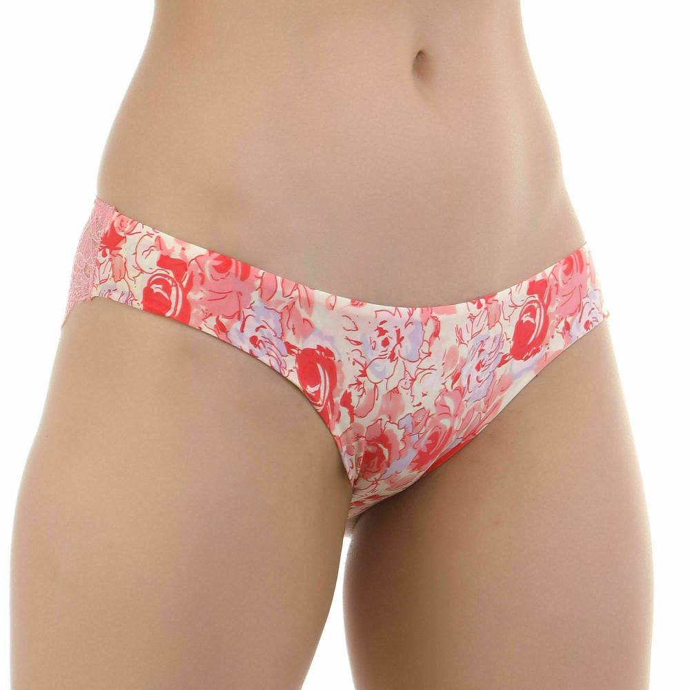 Женские трусы-слипы с цветочным рисунком и кружевной задней частью (Размер: L) (Цвет: розовый)