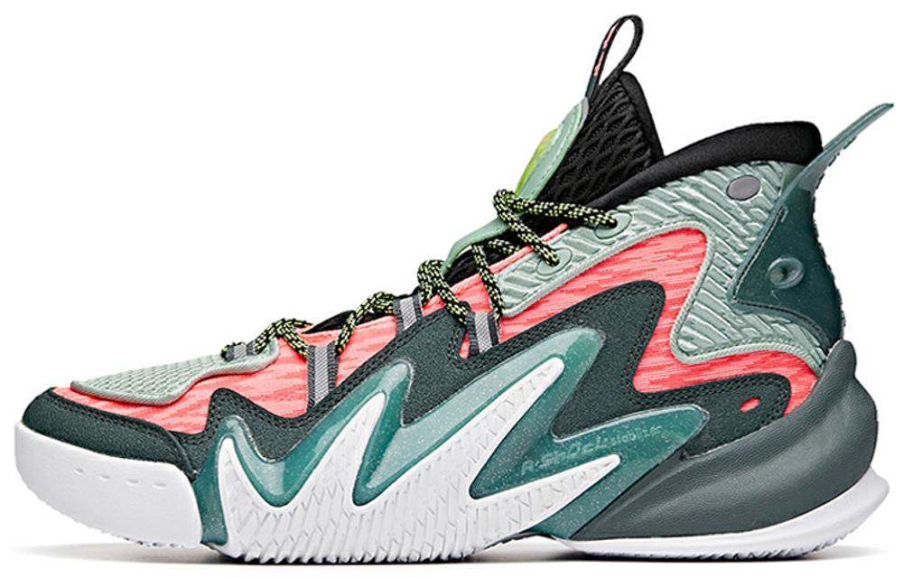 Anta Anta Frenzy 2 "Unscrupulous" shock absorption, non-slip, wear-resistant high-top basketball shoes green pink