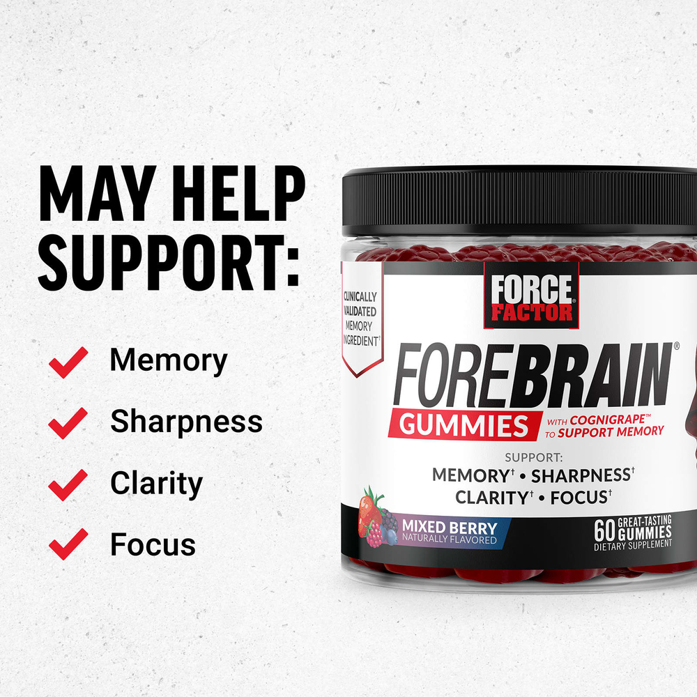 Force Factor, Жевательные мармеладки для переднего мозга, для поддержки памяти, ягодное ассорти, 60 жевательных таблеток