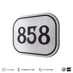 Номерок на дверь квартиры 858, для кабинета, офиса, шильдик 9 х 7 см, серебристый, Айдентика Технолоджи