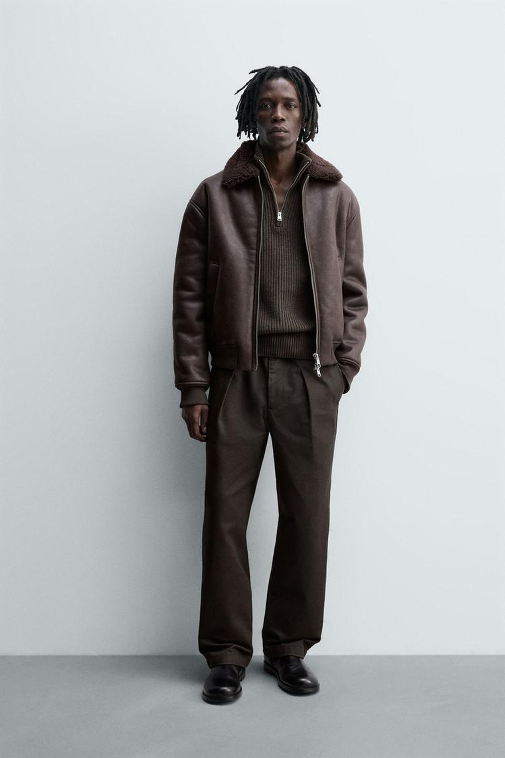 ZARA ДУБЛЕНКА ИЗ ИСКУССТВЕННОЙ КОЖИ, БУРГУНДИ