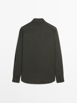Massimo Dutti Меланжевая рубашка облегающего кроя из твила, темно-зеленый