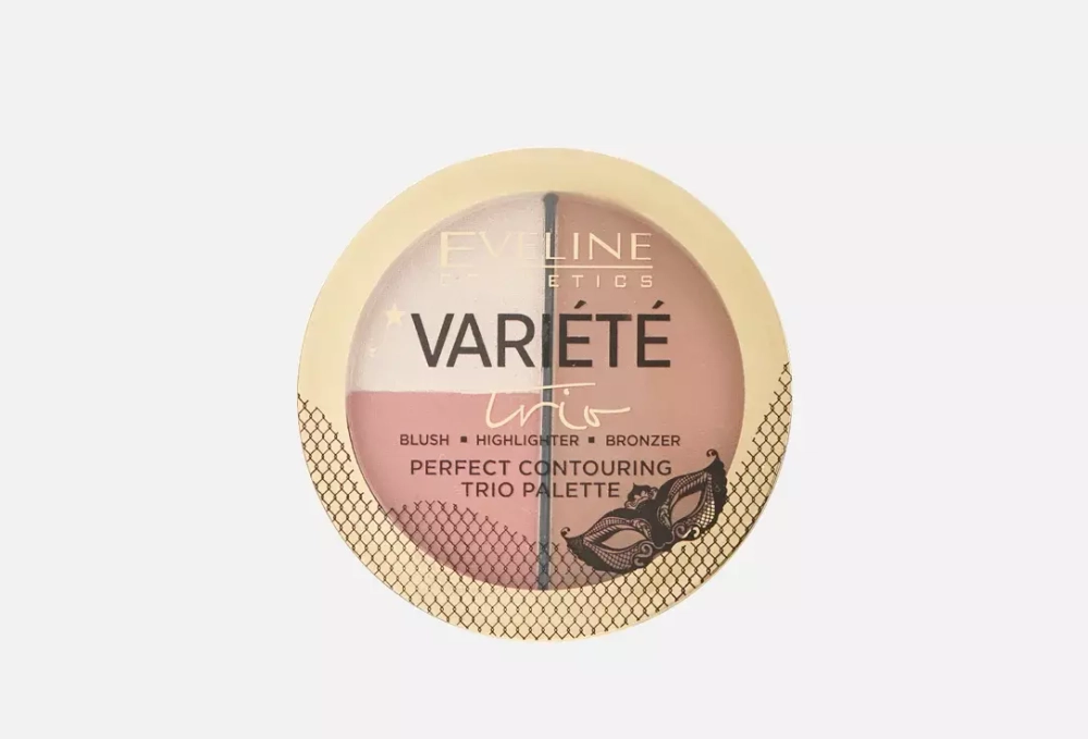"EVELINE" VARIETE Палетка для контурирования лица 02 MEDIUM (пудра, румяна, хайлайтер) 10г (*3*24)