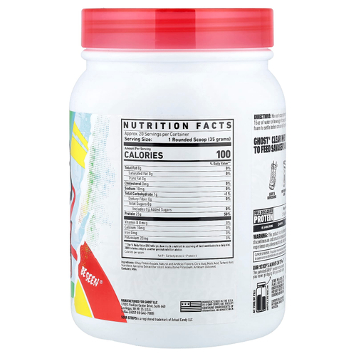 Ghost, Whey, прозрачный изолят протеина, со вкусом Sour Strips® Rainbow, 700 г (1,54 фунта)