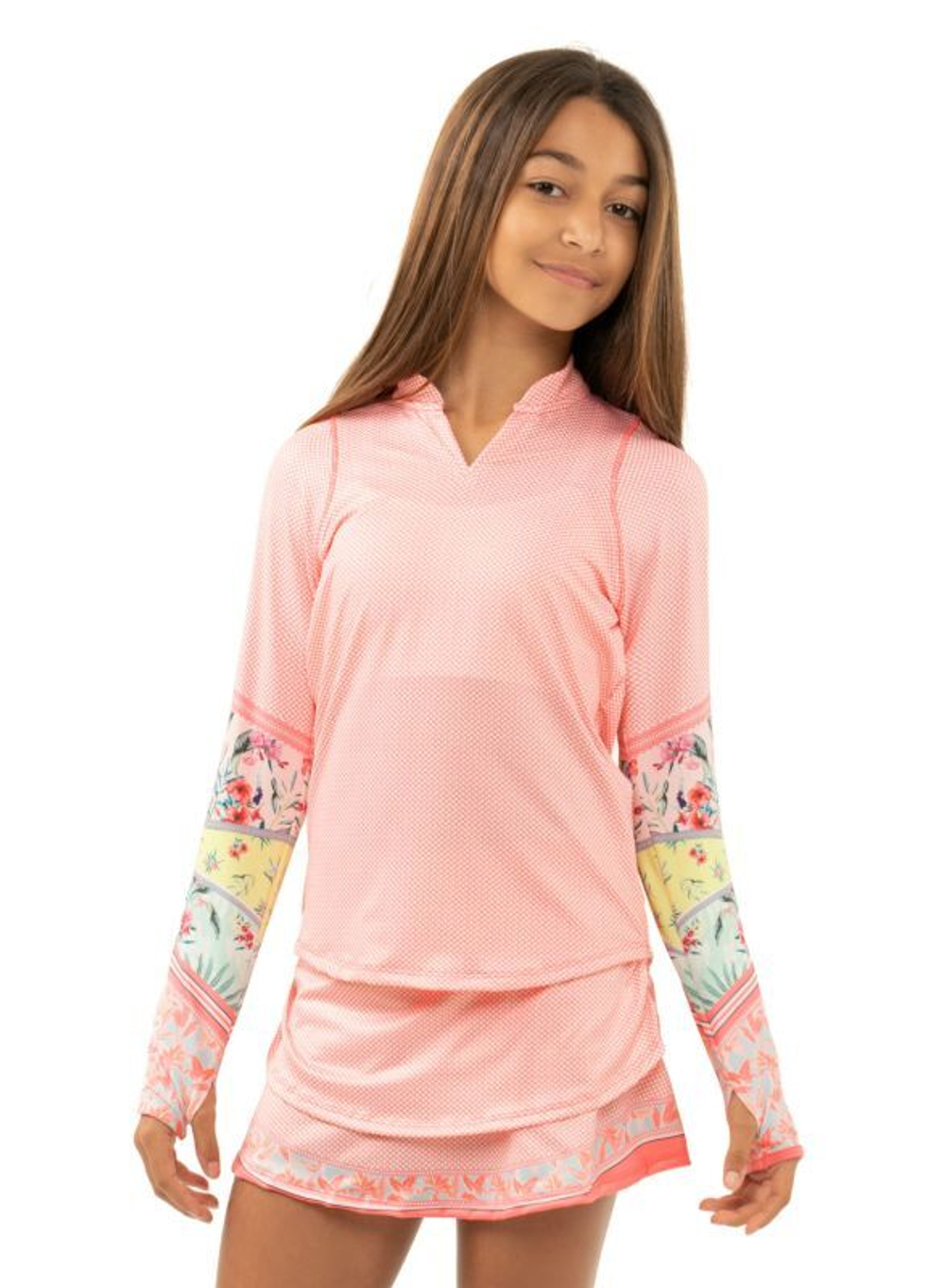 Футболка для девочки теннисная Lucky in Love Patch Me If You Can Flower Patch L/S - melon