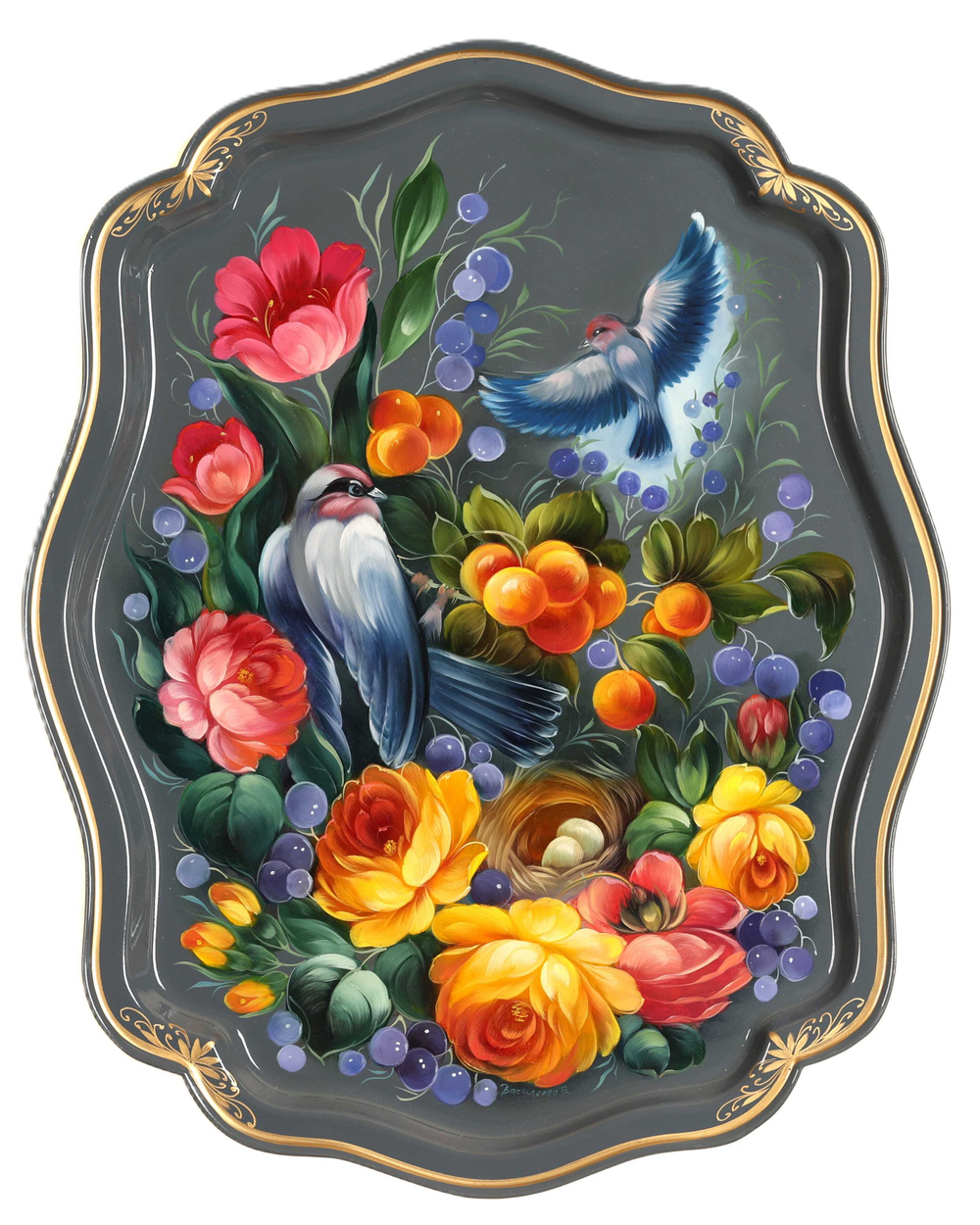 Жостовский поднос декоративный, размер 45х36 см (A20), металлический