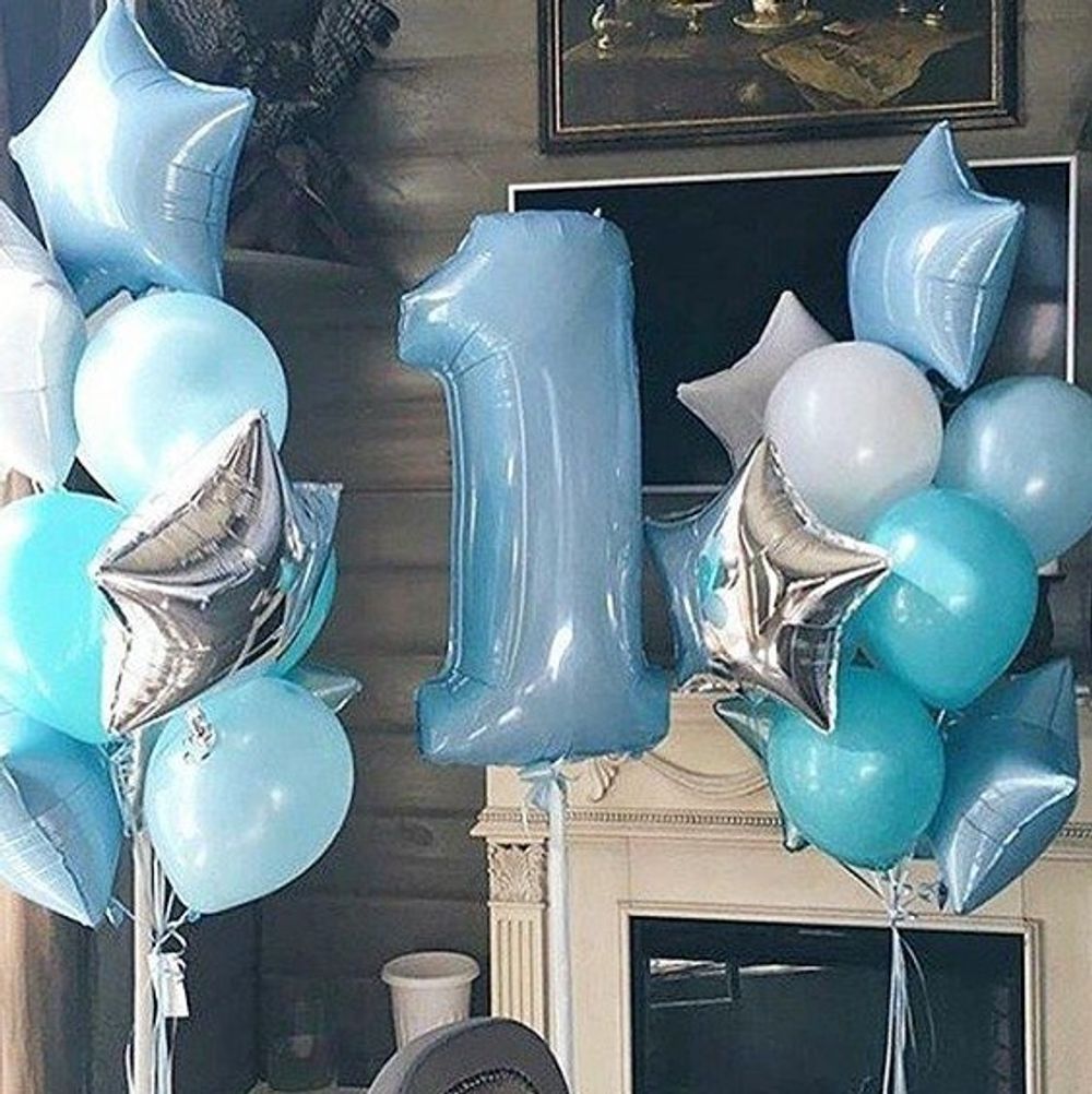 Шар (40''/102 см) Цифра, 1, Голубой, Макарунс, 1 шт. в уп.