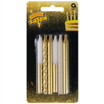 Свечи для торта золото металлик и белые с глиттером 8 см, 12 шт