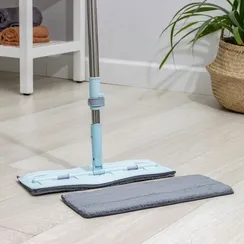 Швабра для мытья пола силиконовая, мягкая, насадка из микрофибры 39×14 см, телескопическая ручка из нержавеющей стали 88-128 см, цвет голубой