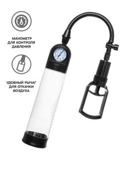 Помпа для пениса с монометром A-Toys by TOYFA Ebon, силикон, прозрачный, 20 см