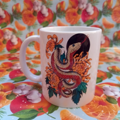 Кружка 300 мл керамика Китайская Змея символ трансформации и обновления №0008 (белая)