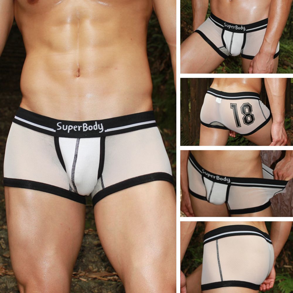 Мужские трусы боксеры Superbody White Transparent 18 мелкая сеточка
