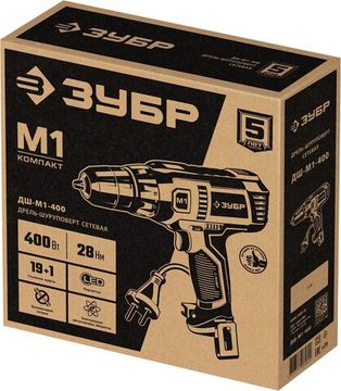 ЗУБР 400 Вт, 28 Н·м, сетевая дрель-шуруповерт (ДШ-М1-400)