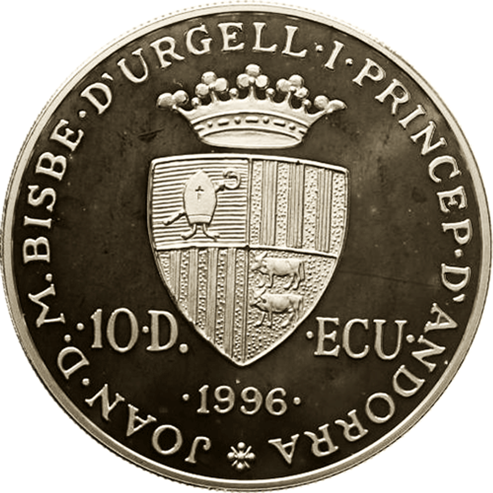 10 динаров. Экю Карл Великий Коронация. Андорра 1996 год. PROOF