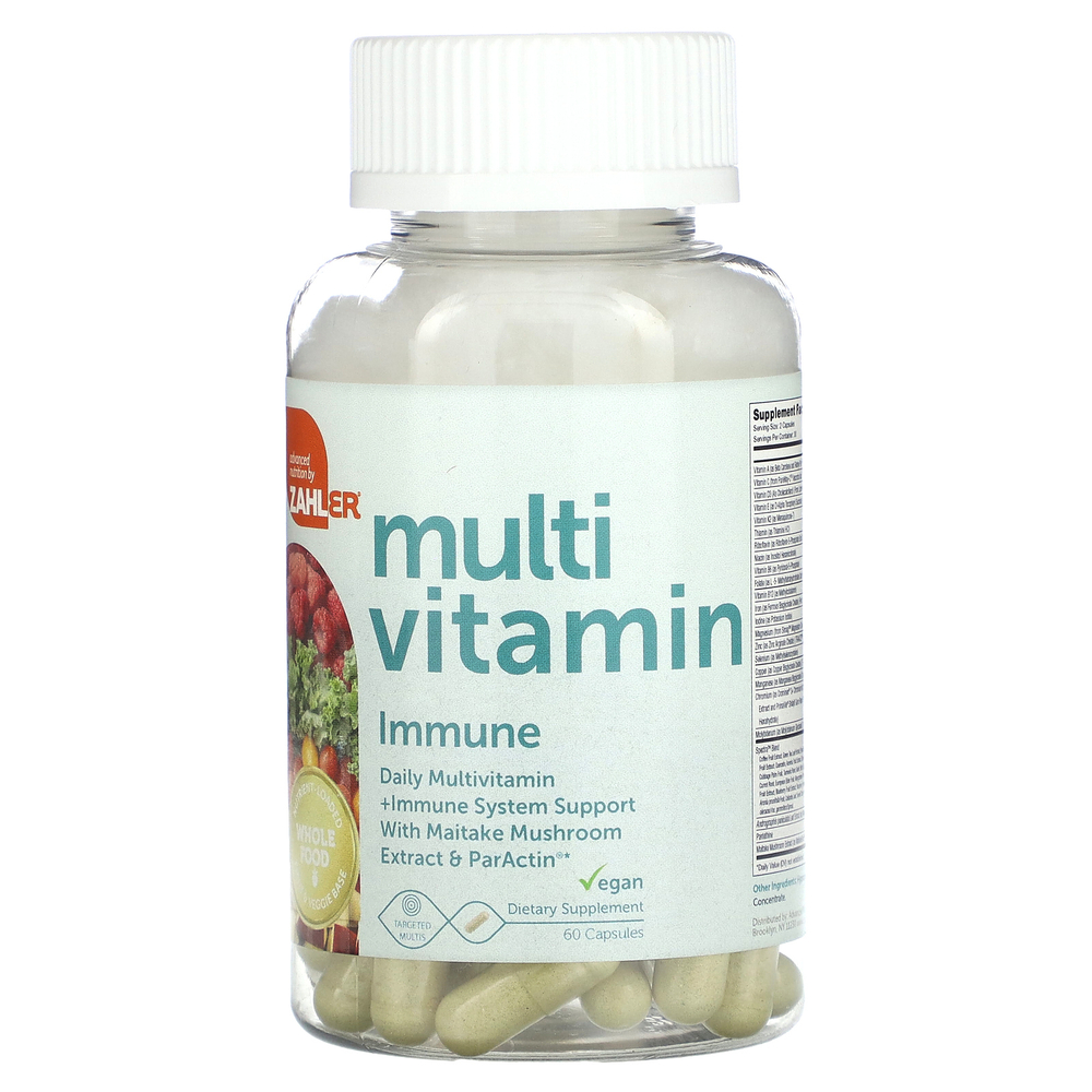 Zahler, Multivitamin Immune, ежедневная мультивитаминная добавка для укрепления иммунитета с грибом-бараном и ParActin, 60 капсул