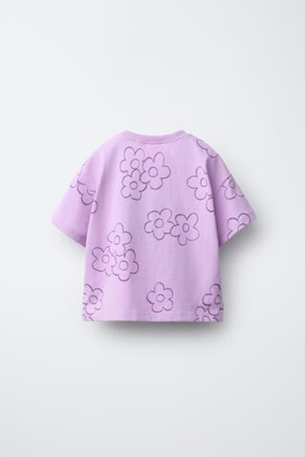 ZARA ФУТБОЛКА С ЦВЕТОЧНЫМ ПРИНТОМ, СВЕТЛАЯ МАЛЬВА