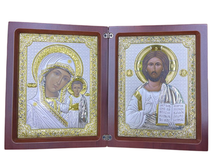 Складень прямоугольный -  30х19 серебрение, красное дерево PS-4 (Греция)