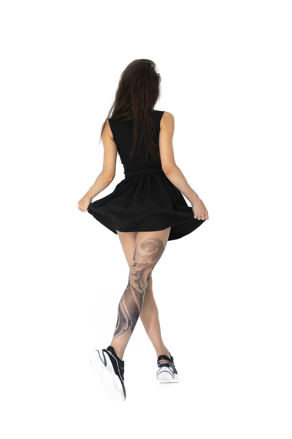 Колготки с принтом в виде черного карпа кои на правой ножке (Размер: S-M-L) (Цвет: бежевый)