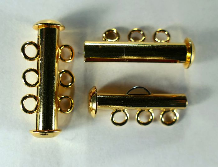 Замок-слайдер "цилиндр", на три нити, 21x6 мм, позолоченный