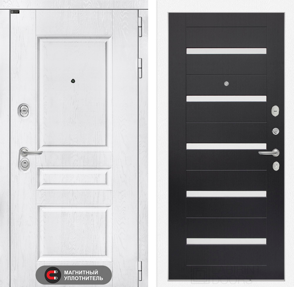 Дверь входная Лабиринт VERSAL  01 Венге, стекло белое  металлическая