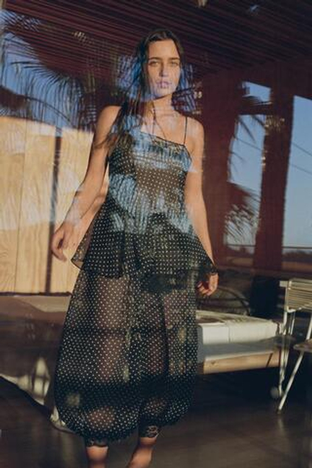 ZARA БРЮКИ-ШАРЫ В ГОРОШЕК С КРУЖЕВОМ, ЧЕРНЫЙ