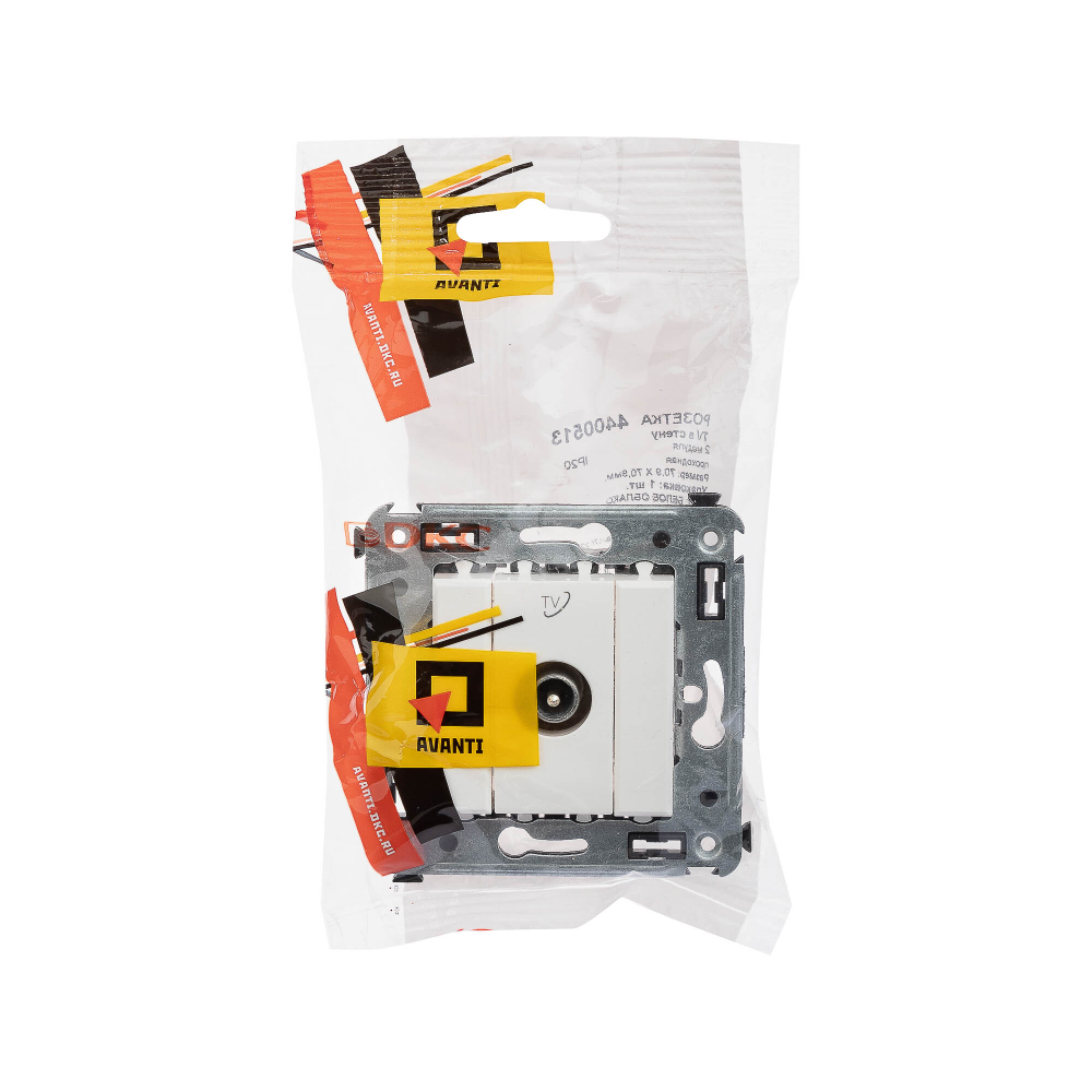 Розетка TV проходная в стену, "Avanti", "Белое облако"