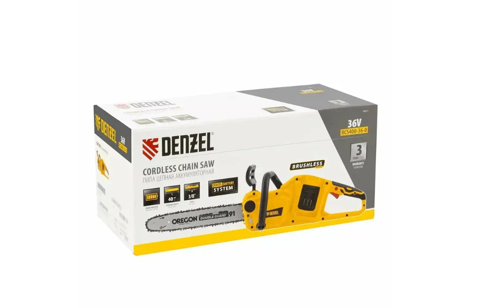 Цепная пила RCS400-36-0, 36 В, шина 400 мм Denzel 58611