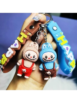 Брелок игрушка Лабубу в комбинезоне Коричневый