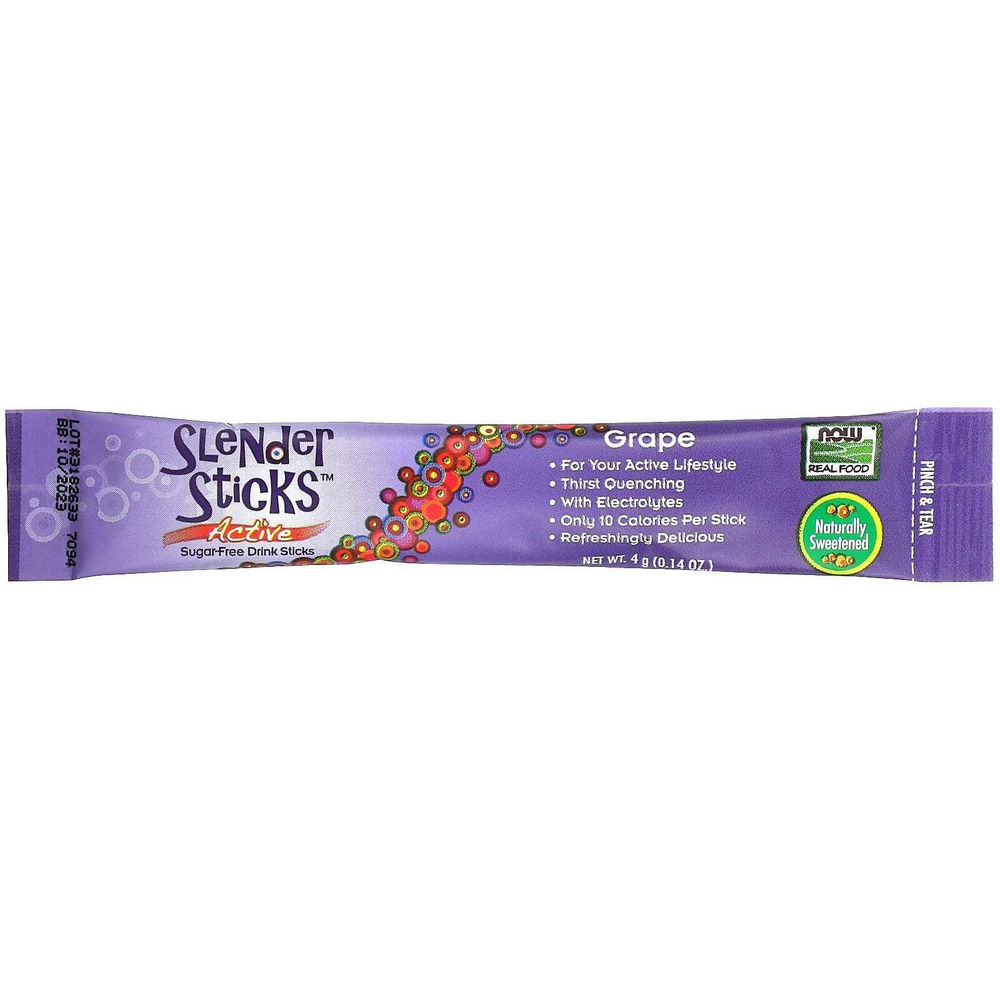 NOW Foods, Real Food, Slender Sticks, Active, напиток с виноградным вкусом, 12 стиков, 48 г (1,7 унции)