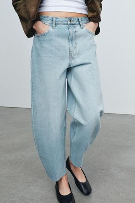 ZARA ДЖИНСЫ ZW COLLECTION BARREL С ВЫСОКОЙ ПОСАДКОЙ, ГОЛУБОЙ