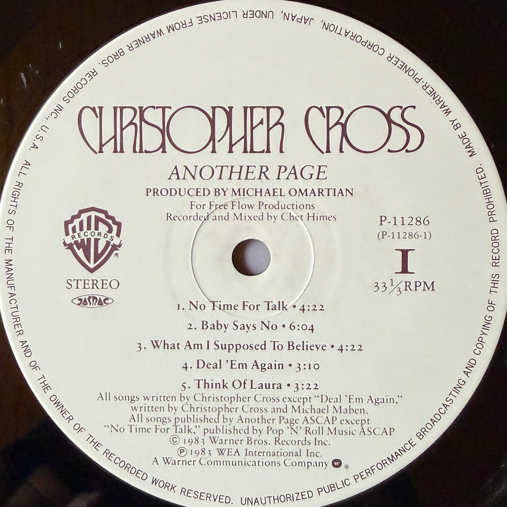 Виниловая пластинка Christopher Cross ‎– Another Page LP
