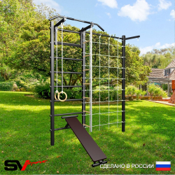 Уличная шведская стенка Sv Sport с комплектом турник прямой У432 (Турник/Скамья/Канат/кольца/лестница/Кронш бокс/Сетка)